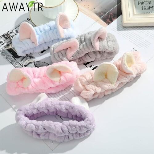 AWAYTR Girls Hair Bands Cute Coral Fleece Cute Ears Elastic Headbands Soft Wash Face Makeup Bath Hairbands Hair Accessories