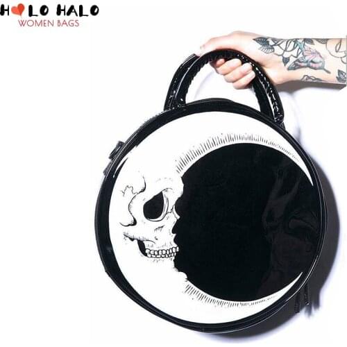 Dark Moon Skull Gothic Design Women Handbag Halloween Punk Designer Casual Tote Bag Female Shoulder Bag Retro Pu Leather 2021