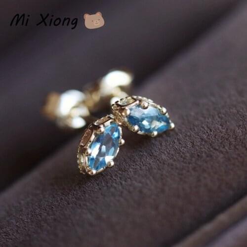 Mi Xiong 925 Sterling Silver Women Stud Earrings Blue Natural Zircon Luxury Fine Jewelry Engagement Party Exquisite Gift Classic