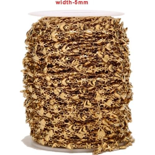 1m/2m/5m Gold Plated 5mm Width Stainless Steel Charm Star Heart Chains Handmade Link Chain For DIY Jewelry Making Gifts