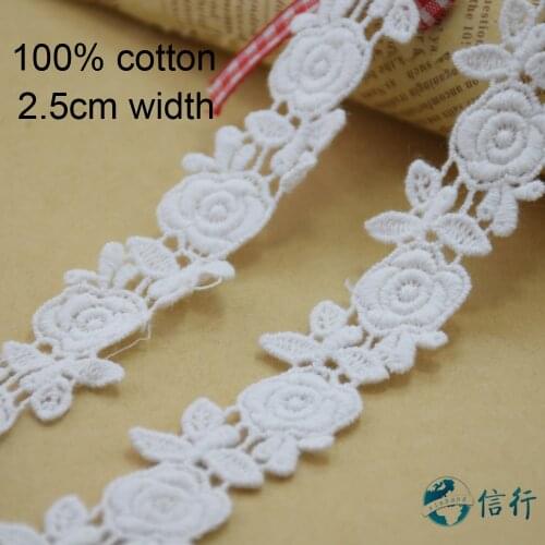 2.5cm white cotton embroided lace ribbon guipure trim fabric DIY sewing Accessories supplies african french lace applique #3547