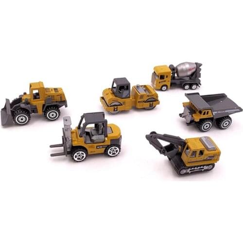 6 Pcs Alloy Mini Engineering Car Model 6In1 1:64 Metal Diecast Engineering Toy Vehicle Car Toy Dump Truck Forklift Excavator