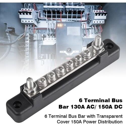6 Terminal 150A Bus Bar ar Truck Boat Marine Power Distribution and Cover Ground Distribution Block Kit Terminal Block