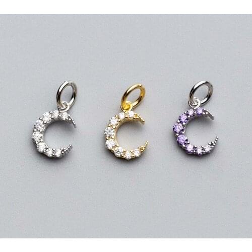 925 Sterling Silver Pretty Moon Zircon Inlay Charms 9x12mm Gold Silver Purple Silver Necklace Pendant DIY Jewelry Making Gift
