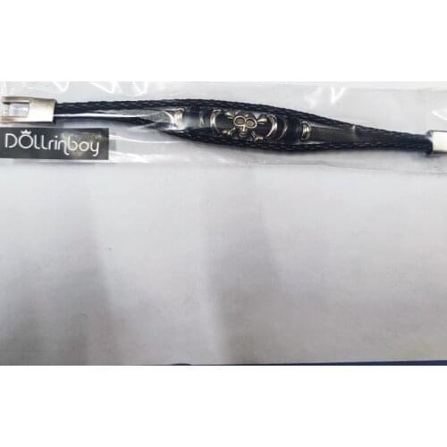 DOLLRINBOY Black Leather Wristband Bracelet For Women Men Charm Bracelets Male Female