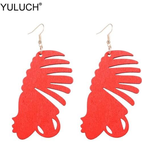 YULUCH African Women Girls Wooden Drop Earrings Original Ethnic Personality Portrait Statement Earings Pendant Jewelry For Party