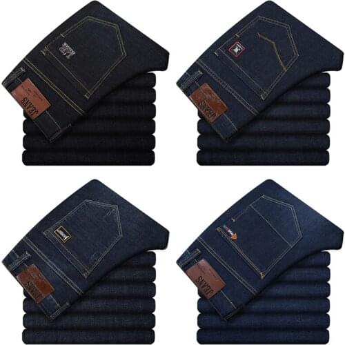 Plus Size 42 44 46 48 50 52 Mens Loose Straight Jeans Classic Business Denim Trousers Stretch Jean Pants Male Brand Black Blue