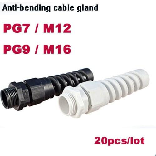 Cable gland PG7 M12 20pcs waterproof cable connectors Nylon cable glands thread gland rubber wiring conduit plastic cable sleeve