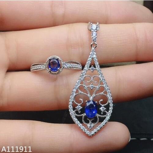 KJJEAXCMY fine jewelry 925 sterling silver inlaid Natural sapphire pendant ring Womens set fashion support detection trendy