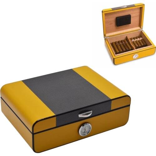 Carbon Fiber Office & Home Solid Wood Cigar Humidor high gloss finish Cigar moisture box humidity adjustable Cigar Storage Box
