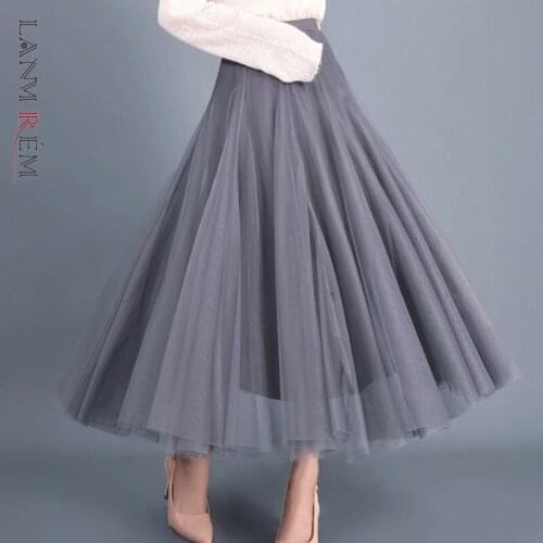 LANMREM Women Mesh Solid Leisure Double Layer Yarn Skirts Elastic Waist 2021 Summer Autumn Streetwear Korean Skirts 2C2052