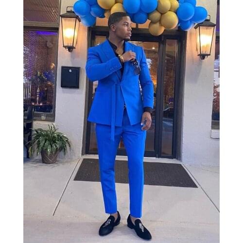 Mens Tuxedos Peaked Lapel Lace Up Slim Fit Sport Male Blazer Suits Party Prom Wedding Formal Jacket 2 Pieces (Jacket+Pants)