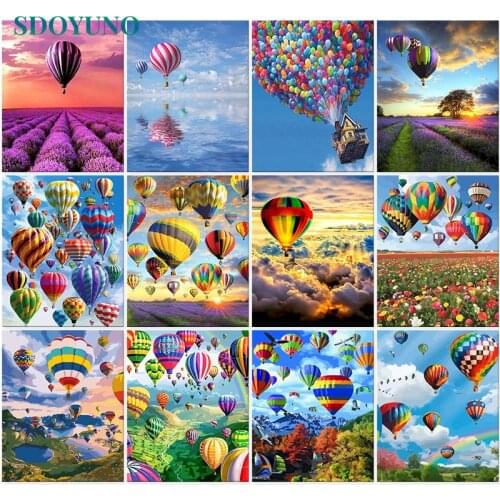 SDOYUNO 60x75cm Painting By Numbers Hot Air Balloon Frameless DIY Scenery Oil Paint By Numbers On Canvas Digital Hand Painting