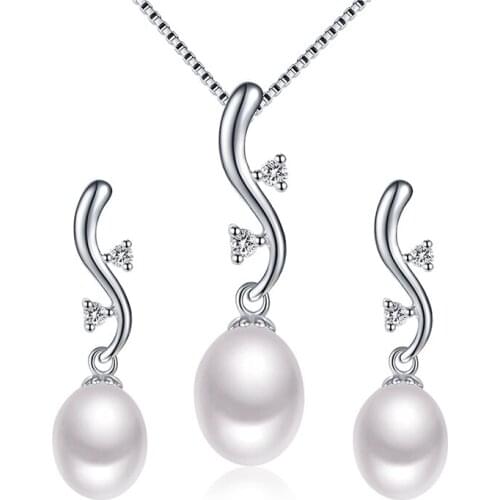 Sinya natural pearls fine jewelry set for women Mum in 925 sterling silver include stud earring necklace pearls color optional