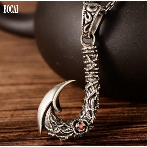 New 100% real S925 silver pendant for men punk flower vine Thai silver fishhook pendant tide for boys silver pendant