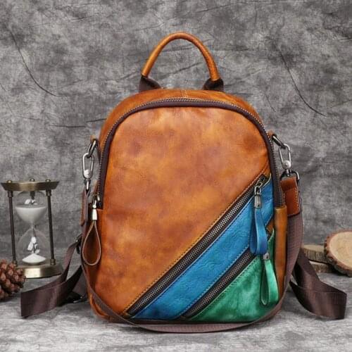 2021 New Real Cowhide Rubbed Color Backpack famous brand casual fashion big backpack high quality trendy all-match female bag