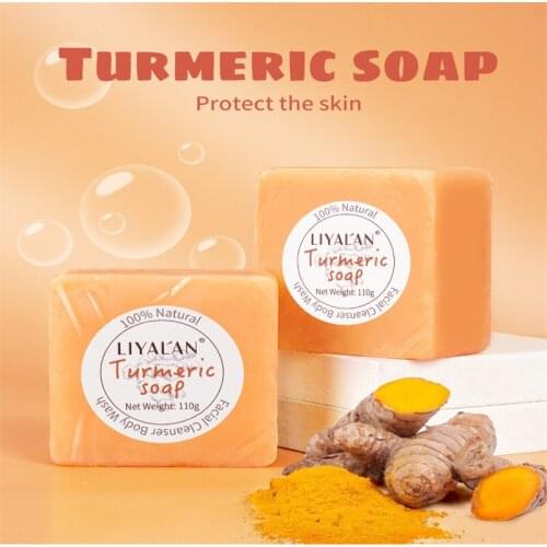 New Turmeric Soap Herbal Natural Scrub Cleaning Nourishing Oil-Control Whitening Acne Treatment Mite Removal Face Skin Care Soap