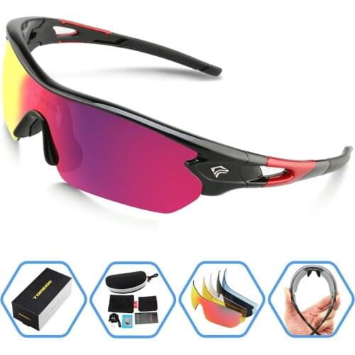 Polarized Sports Sunglasses With 5 Interchangeable Lens for Men Women Cycling Running Driving Fishing Golf Bike Riding Glasses