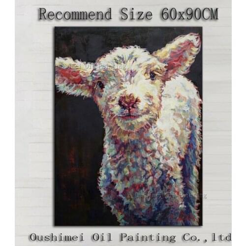 Professional Artist Handmade High Quality Funny Animal Sheep Oil Painting On Canvas Hand-painted Modern Sheep Oil Painting