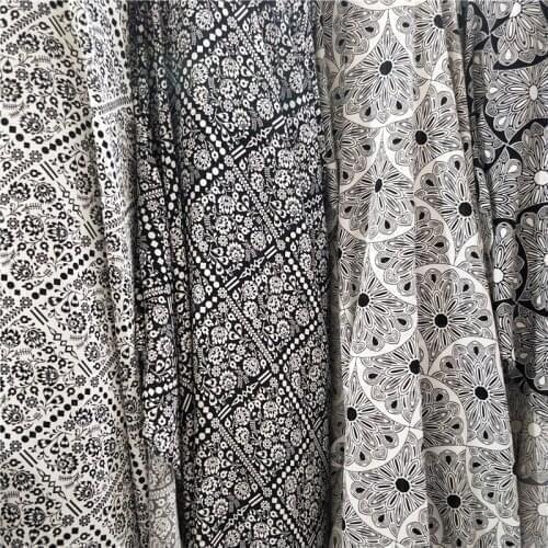 Plain Elastic Chiffon Black White Boho Style Printed Fabric For Sewing Dress Pants DIY Handcrafts Telas 50X150cm