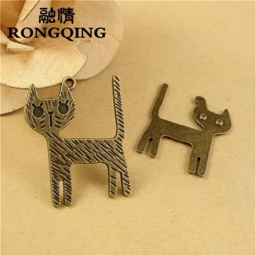 RONGQING 50pcs/lot 26*33MM Metal Cat Charms Cartoon Animal Cat Pendant Jewelry Accessories for Handmade Jewelry