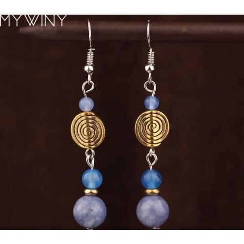 New handmade garnet stones pendants dangle earrings , Original nature stones ethnic jewelry screw type exotic earrings