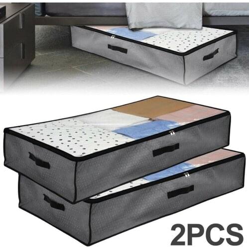 Foldable Under Bed Bags,1/2 Pack Large Under Bed Storage Boxes Thick Breathable Underbed Clothes Storage Bags Zippered Organizer