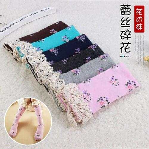 YZ-S-HXH-0007 Sweet lace childrens Chinese stockings combed cotton broken flower girls over-the-knee socks