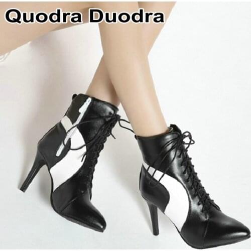 Winter Sexy Fashion Ankle Women Boots Thin High Heels Pointed Toe shoes Career Cross Strap Female Shoes Zipper boots Big Size