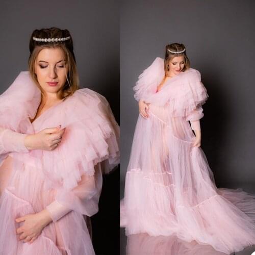 Unique Womens Prom Gowns Long Sleeves Sexy Lace Tulle Bathrobe Nightgown Pajamas Sweep Train Sleepwear Custom Made
