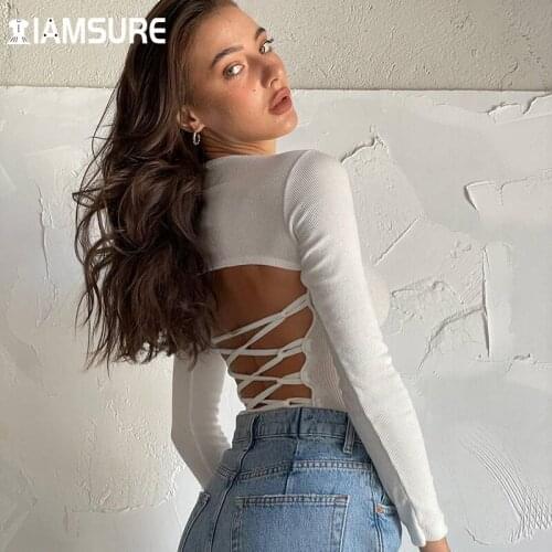 IAMSURE Bandage Hollow Out Bodysuits Sexy Slim Solid Sleeveless Long Sleeve Rompers Women 2021 Elegant Fashion Spring Autumn 90S