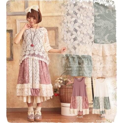 Rockabilly tunika embroidery lace mesh crochet patchwork Japanese lolita hippie boho mori girl cute tunique femme Korean dress