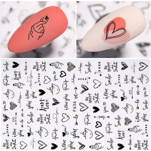 1PC Love Heart Design 3D Nail Sticker English Letter Face Pattern Trasnfer Sliders Valentines Day Nail Art Decoration Maincures
