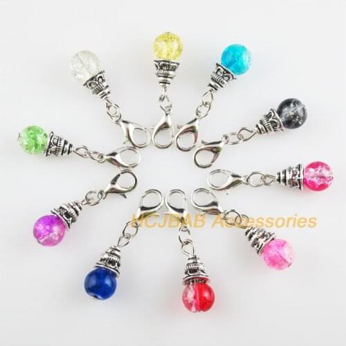 10 New Cone 8x19mm Charms Mixed Shivering Glass Tibetan Silver Plated Retro With Lobster Claw Clasps