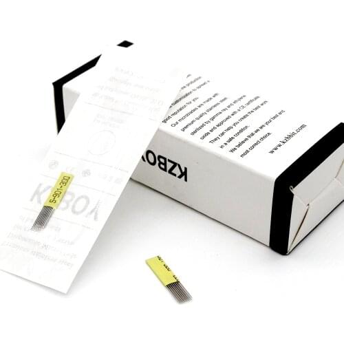 50PCS Flat Microblading Needles with Two Rows for Eyebrow Hair Strokes Disposable Microblading Blades for Microblade Holder