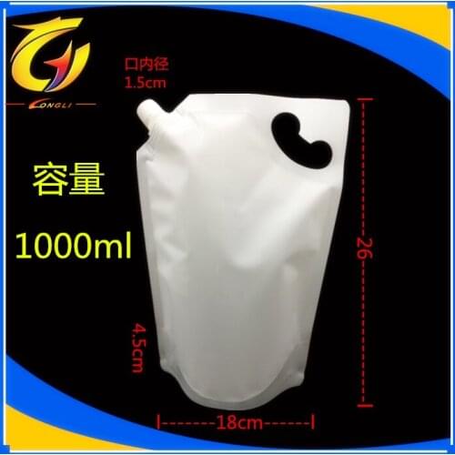 18*26cm 1000ml 15Pcs/ Lot White Poly Doypack Spout Bag Drinking Milk Stand Up Spout PE Plastic Storage Pouch Jelly Wine Pocket