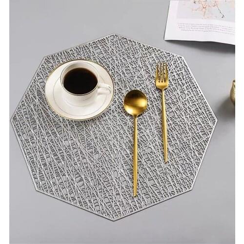 4Pcs/Set Nordic Octagon Placemats For Dinner Table PVC Octagonal Hollow Non-Slip Heat-Resistant Irregular Pad Waterproof Mats