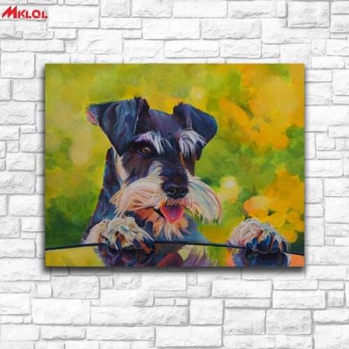 Large Wall Art Lovely Schnauzer Canvas Painting For Living Room Home Decoration Oil Painting On Canvas Wall Painting Unframed