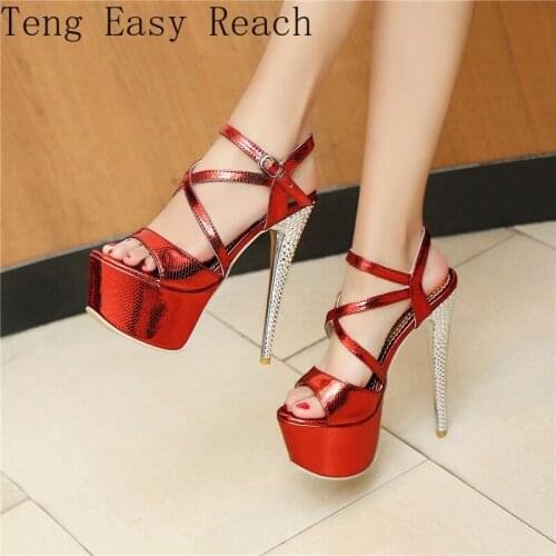 Platform Sandals Woman Luxury Party Wedding Shoes Sexy High Heels Sandals Stiletto Heels Fetish Womens Summer Shoes Red Silver