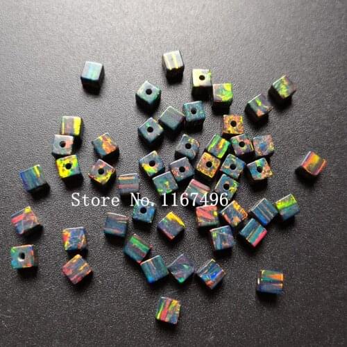 50pcs /lot 4mm Cube Fire Opal Beads OP32 Black Cube Opal Synthetic Drilled Cube & Square Opal Beads for Necklace & Bracelet