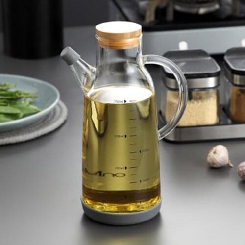 Household glass oil pot seasoning bottle oil bottle with scale kitchen large-capacity oil tank leak-proof and non-hanging