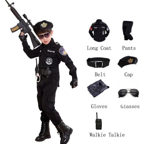 Children Halloween Policeman Costumes Kids Party Carnival Police Uniform 110-160cm kids Policemen Cosplay Clothing Sets