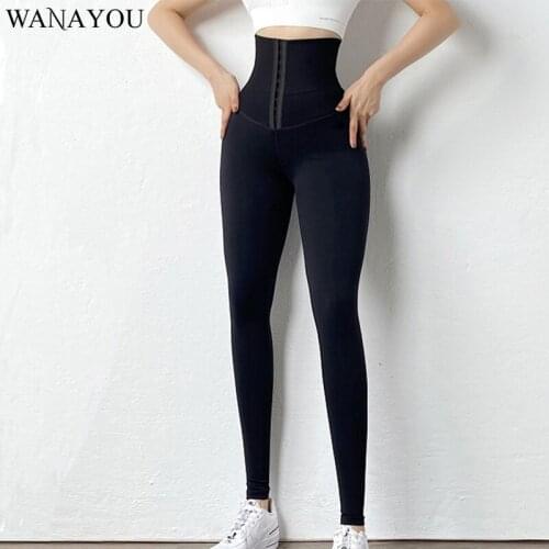 WANAYOU Double Breasted Corset Yoga Pants,Stretchy Women Fitness Leggings,Breathable Trainer Sports Exercise Hip Push UP Tights