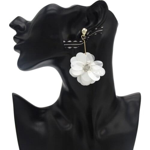Elegant Bridal White Black Sequins Big Flower Drop Earrings for Women Wedding Party Jewelry boucle d'oreille Birthday Gift