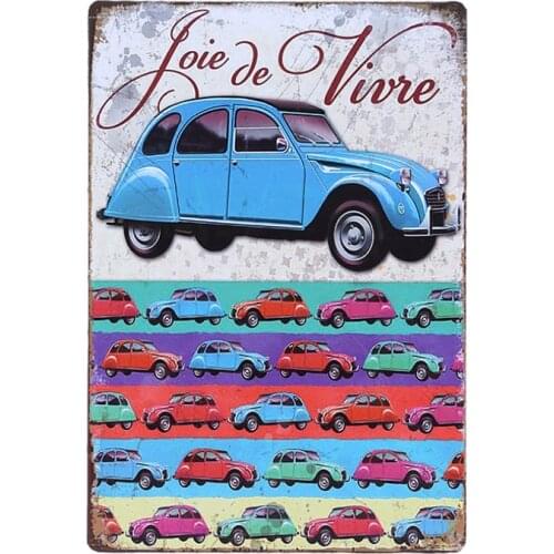 French OLD Antique Car 2 CV joie de vivre Garage Shop Tin Plate Signs wall man cave Decoration Art retro vintage Poster metal