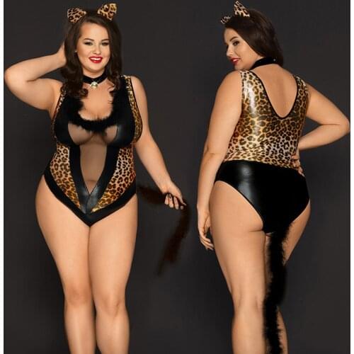 JSY Porn Womens Plus Size Underwear Sexy Bodysuit Lingerie Katze Uniform Cosplay Hot Erotic Latex Catsuit Sex Role Play Costume