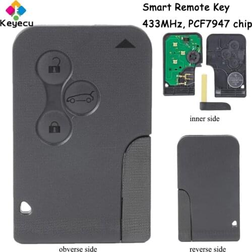 KEYECU Smart Remote Car Key With 3 Buttons & 433MHz & PCF7947 Chip - FOB for Renault Megane Scenic 2003 2004 2005 2006 2007 2008