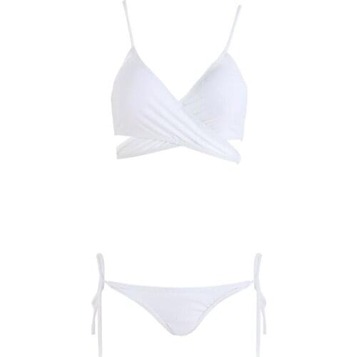 H9ED Bikini Set Solid Color Polyester Multi-Size Popular Split Swimwear 2 Pcs With Chest Pad Without Steel Support Women