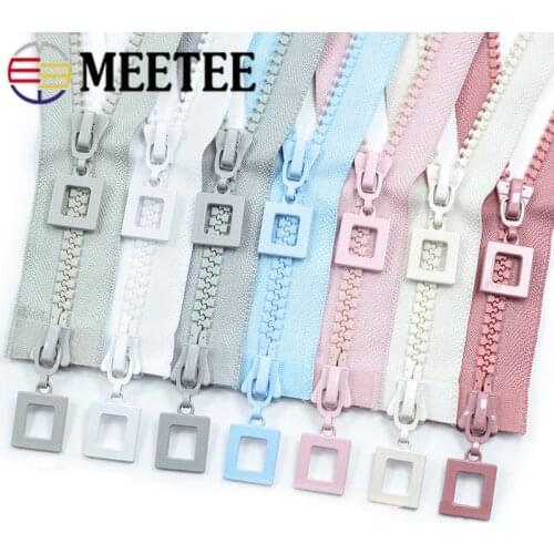 Meetee 1pc 60-120cm 8# Single/Double Open Resin Zipper Auto Lock Zip for Down Jacket DIY Coat Garment Sewing Zippers Accessories
