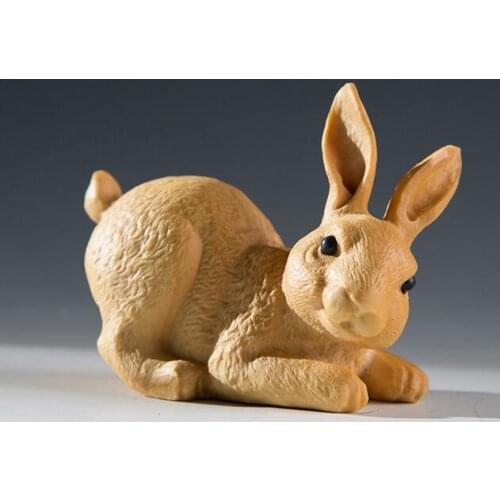 Cute pocket rabbit yueqing yellow poplar carvings automobile ornaments handicraft gifts small home decoration statue